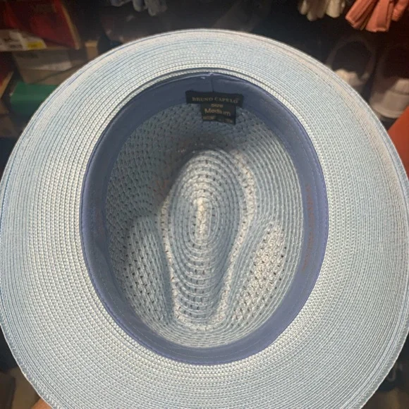 Bruno Capelo Light Blue Woven Hat with Feather Accent - Picture 3 of 4